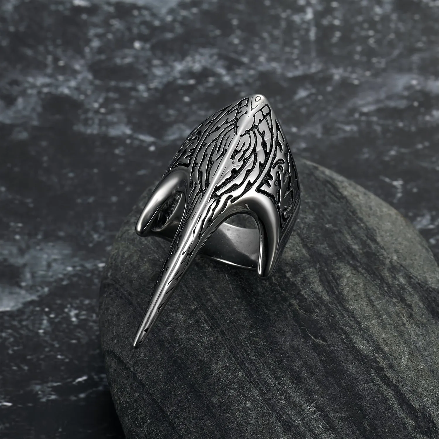Nordic Pride Handcrafted Stainless Steel Stylized Raven Skull Ring