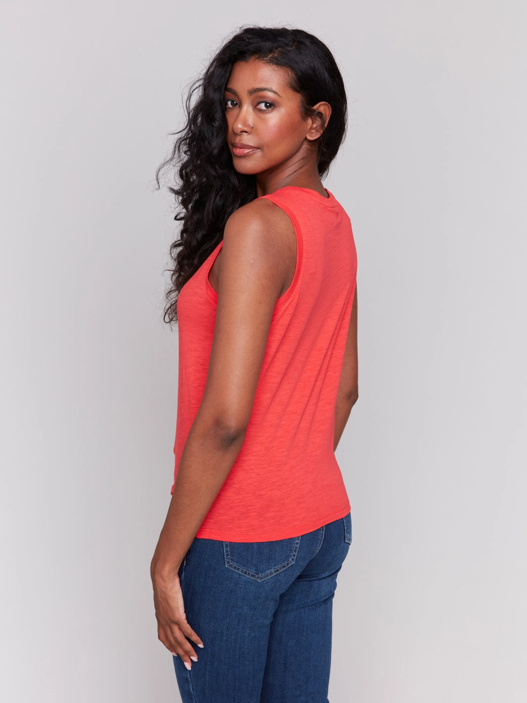Organic Cotton Slub Tank Top with Knot Detail - Fiesta