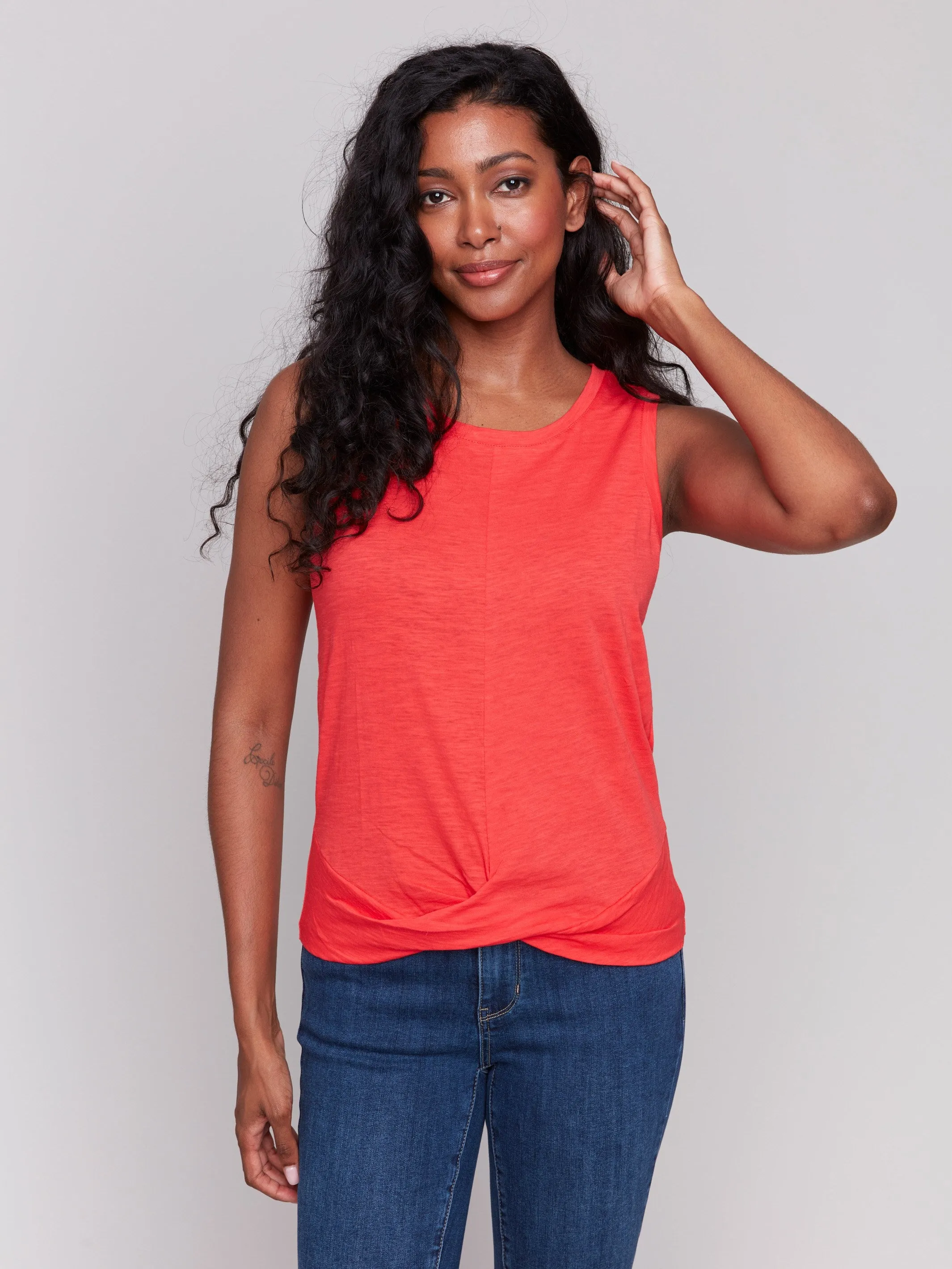 Organic Cotton Slub Tank Top with Knot Detail - Fiesta