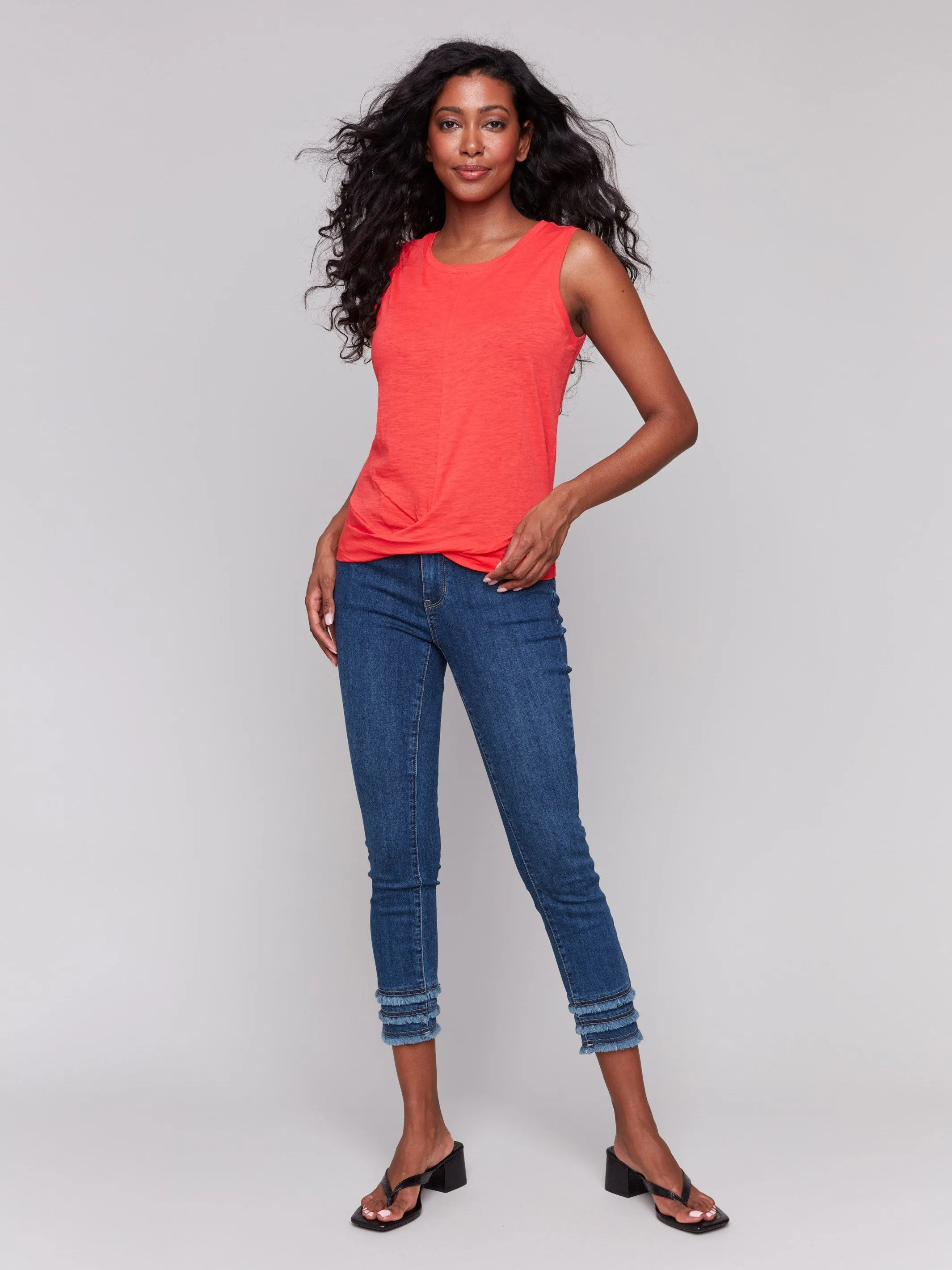 Organic Cotton Slub Tank Top with Knot Detail - Fiesta