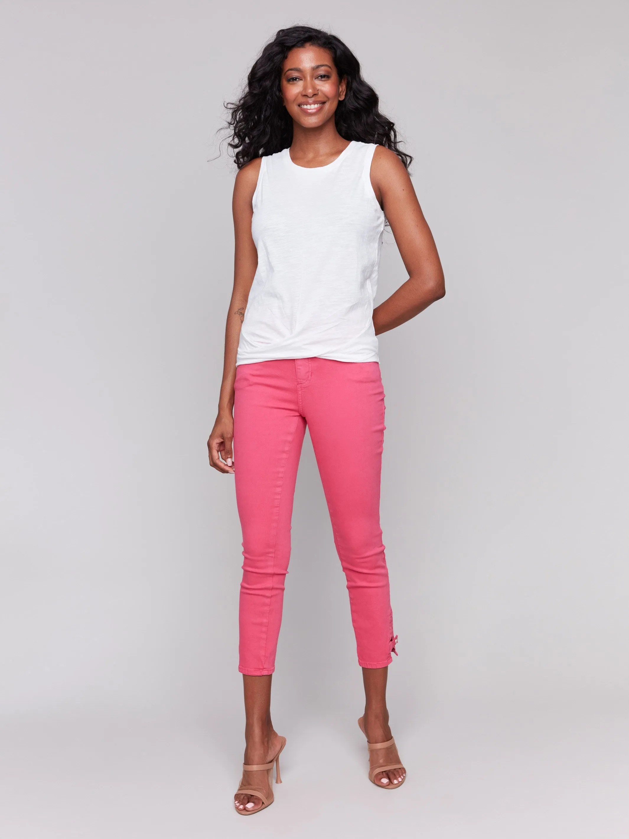 Organic Cotton Slub Tank Top with Knot Detail - White
