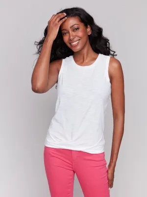 Organic Cotton Slub Tank Top with Knot Detail - White