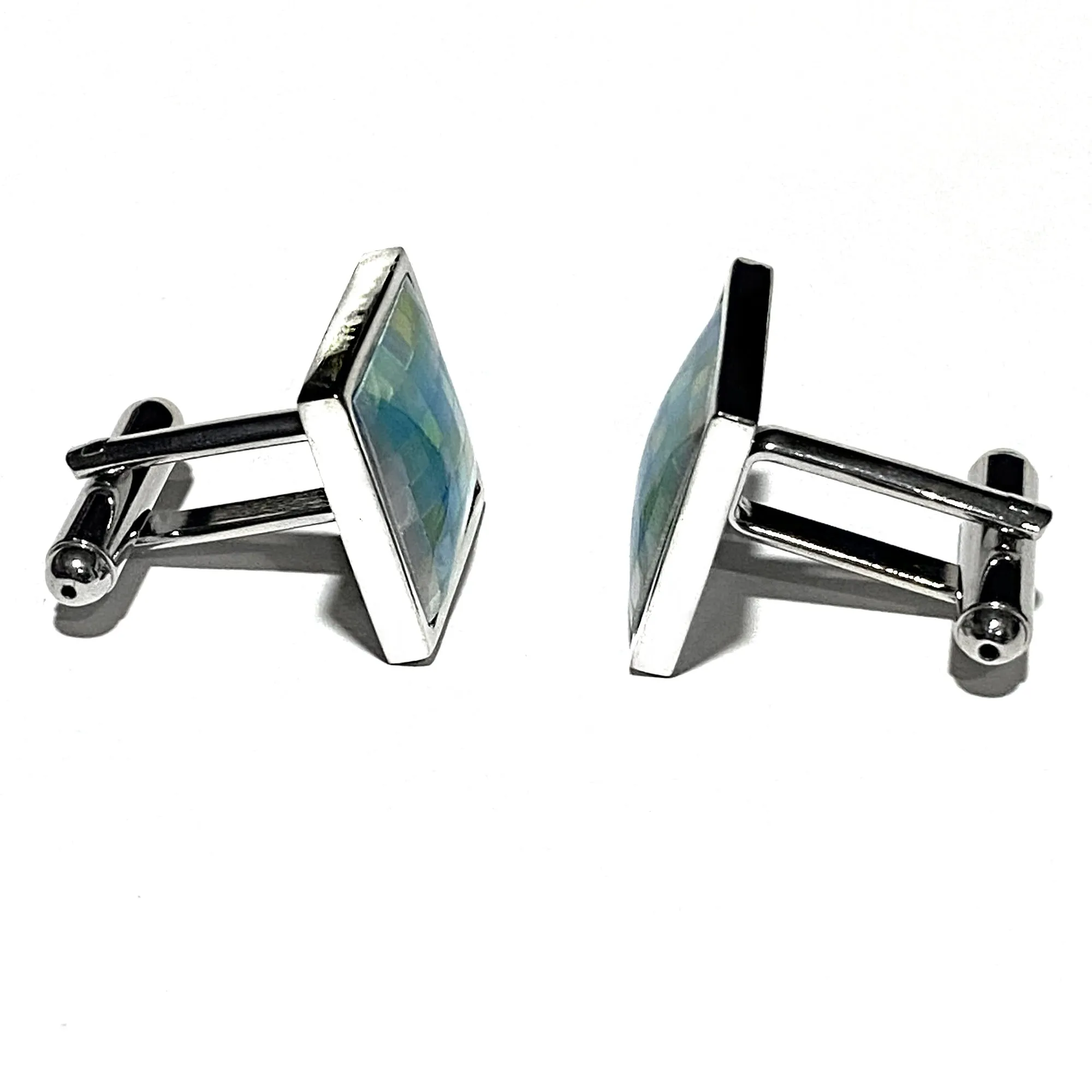 Sky Blue Mosaic MOP Square Cufflinks