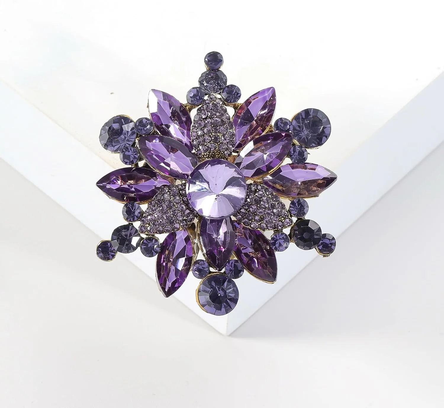 YOQUCOL Vintage Austrian Crystal Rhinestone Flower Shape Brooch Pin for Women
